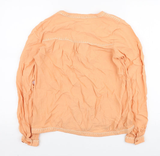 Fransa Womens Orange Viscose Basic Button-Up Size S Round Neck