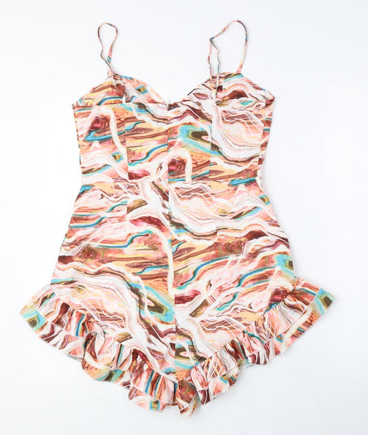 PRETTYLITTLETHING Womens Multicoloured Geometric Polyester Playsuit One-Piece Size 10 Pullover