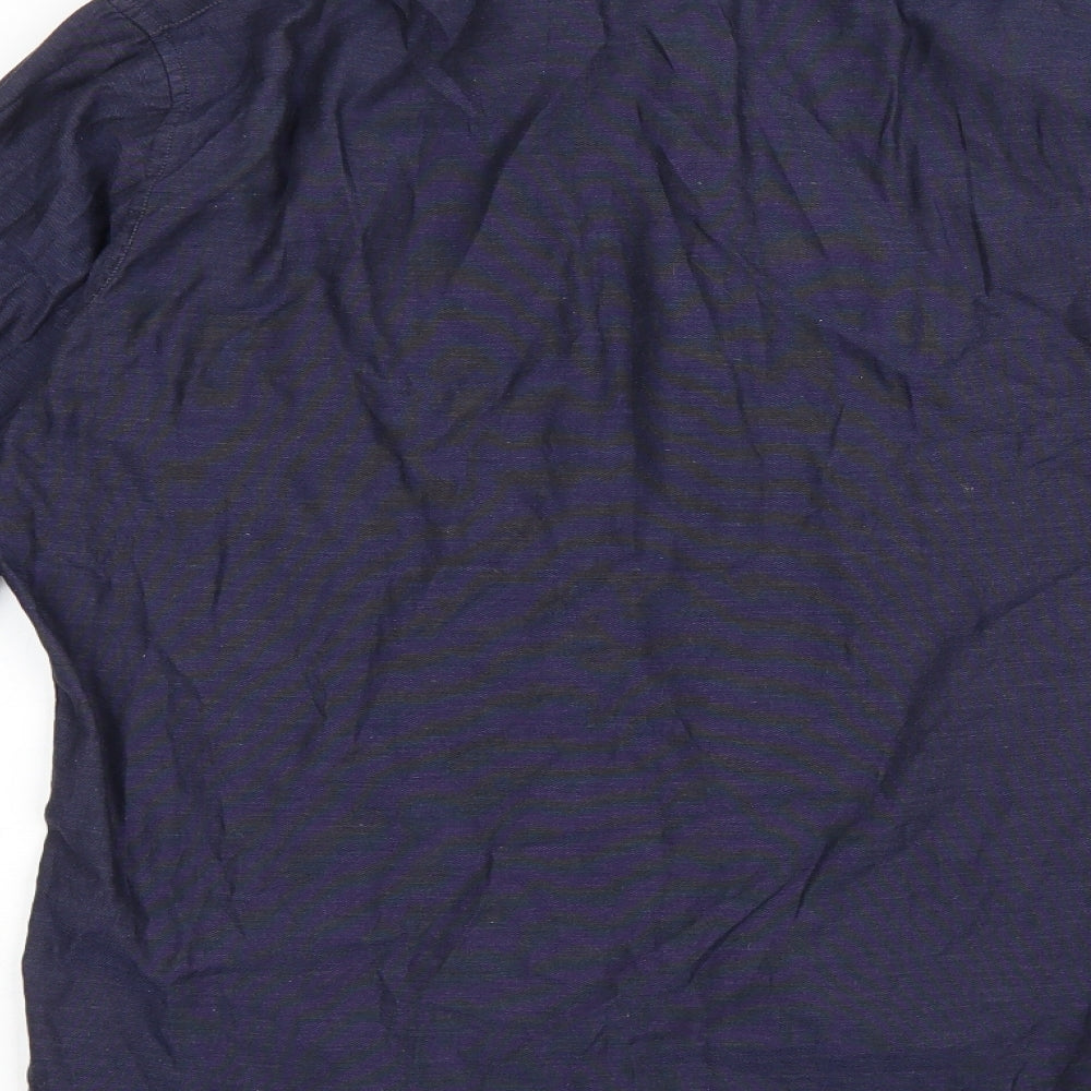 Thomas Mayes Mens Blue Polyester Button-Up Size M Collared Button