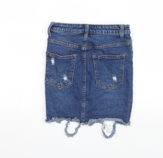 PRETTYLITTLETHING Womens Blue Polyester Mini Skirt Size 6 Zip - Distressed