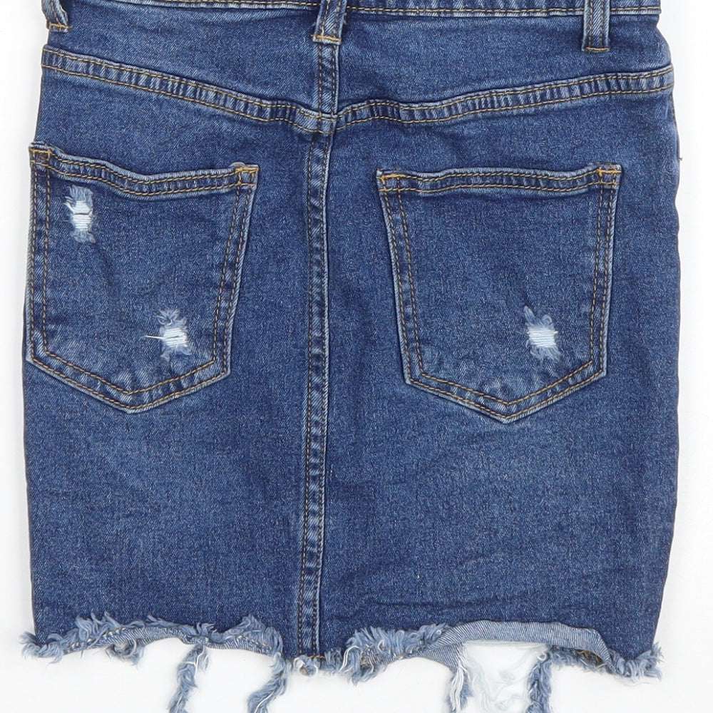 PRETTYLITTLETHING Womens Blue Polyester Mini Skirt Size 6 Zip - Distressed