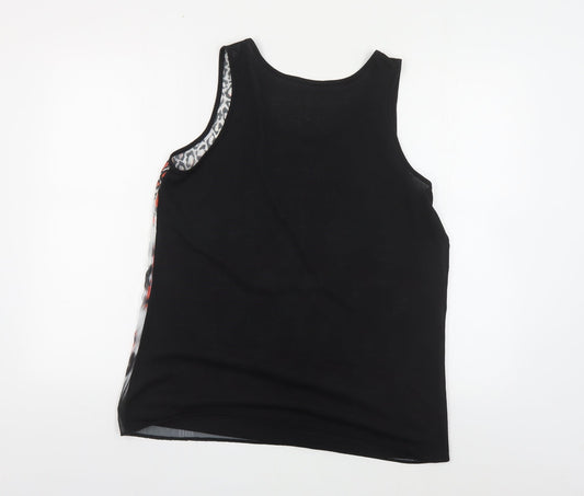 F&F Womens Black Geometric Polyester Basic Tank Size 14 Scoop Neck