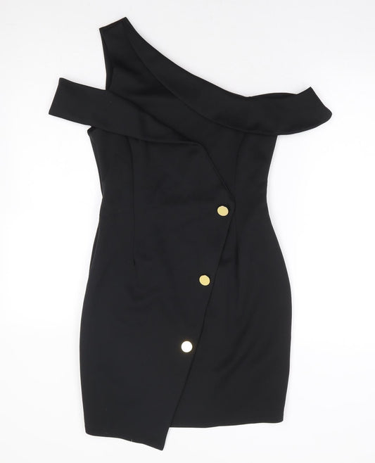ASOS Womens Black Polyester Bodycon Size 10 One Shoulder Pullover - Cold Shoulder Detail