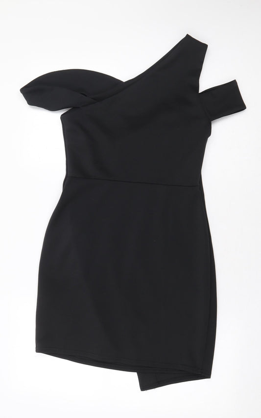ASOS Womens Black Polyester Bodycon Size 10 One Shoulder Pullover - Cold Shoulder Detail