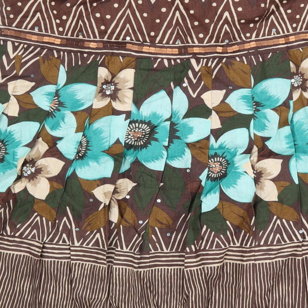 Kaliko Womens Brown Floral Linen Trumpet Skirt Size 14 Zip