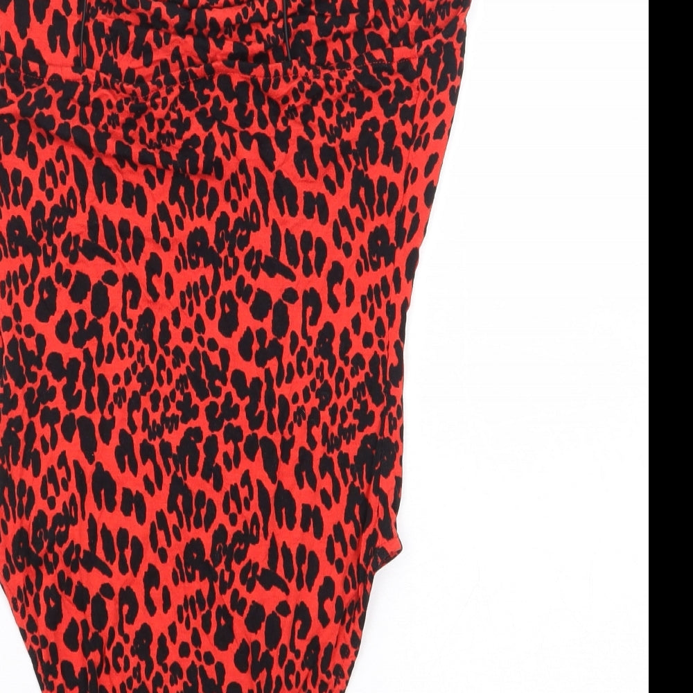 Primark Womens Red Animal Print Viscose Bodysuit One-Piece Size 6 Snap - Leopard Print
