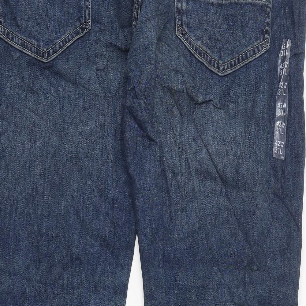 Marks and Spencer Mens Blue Cotton Straight Jeans Size XL L31 in Regular Zip