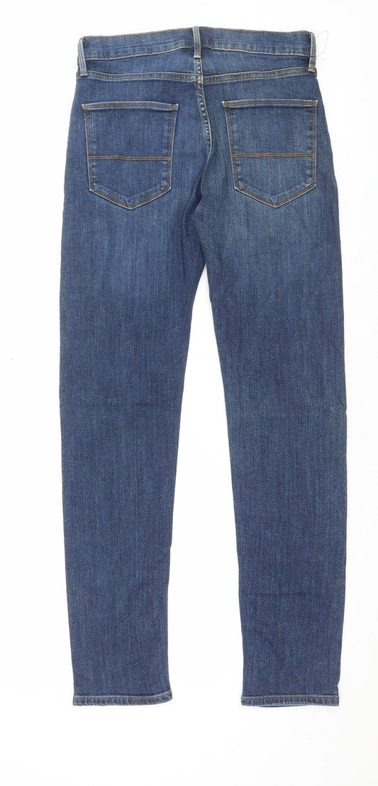Marks and Spencer Mens Blue Cotton Skinny Jeans Size 28 in L31 in Regular Button