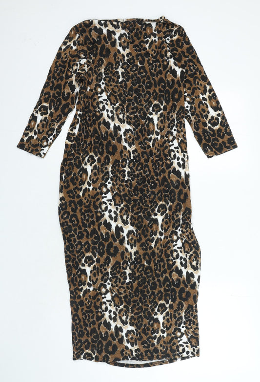 Boohoo Womens Multicoloured Animal Print Viscose Ball Gown Size 12 Round Neck Pullover