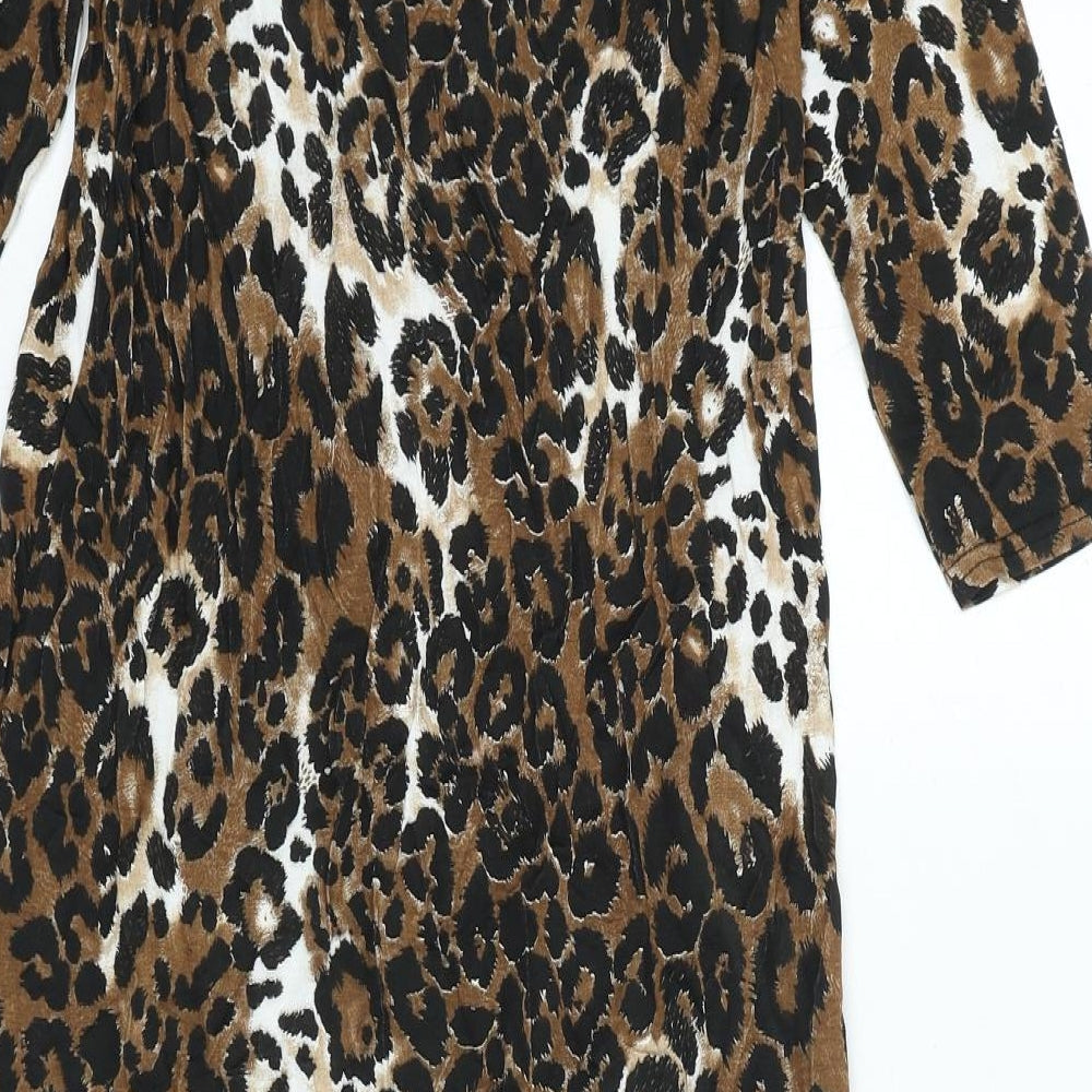 Boohoo Womens Multicoloured Animal Print Viscose Ball Gown Size 12 Round Neck Pullover