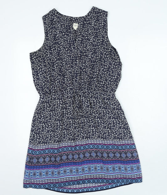 Gap Womens Blue Geometric Polyester A-Line Size M V-Neck Pullover - Elasticated Waist