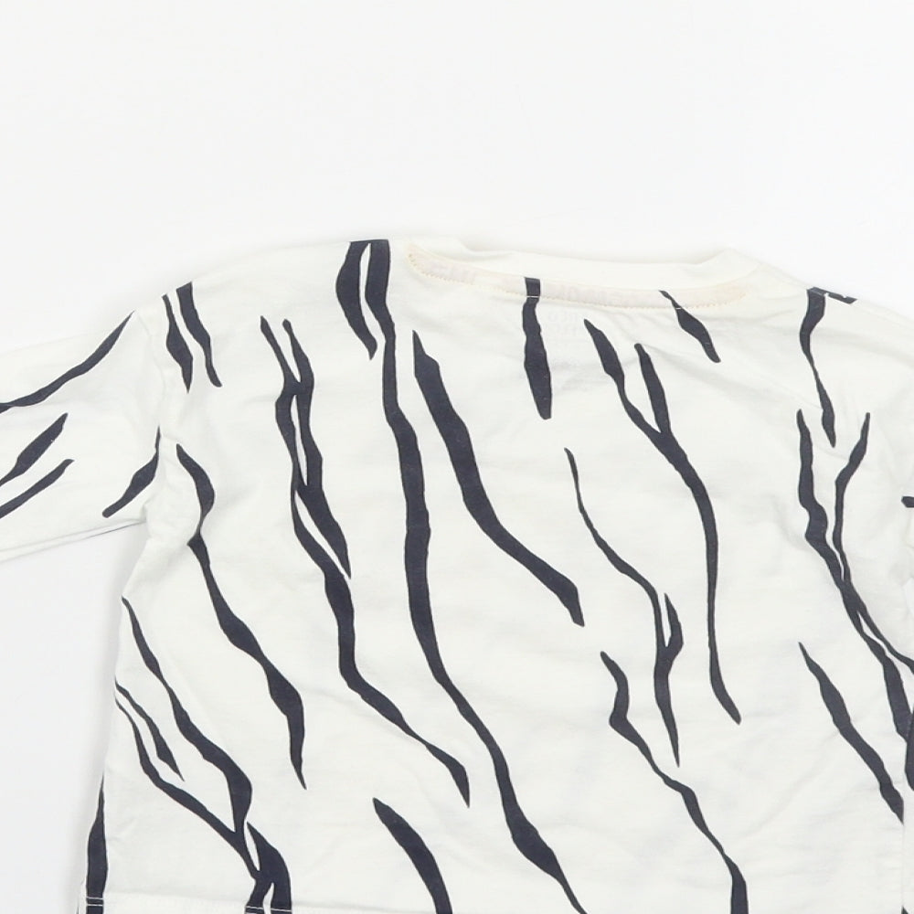 F&F Baby White Animal Print Cotton Pullover T-Shirt Size 6-9 Months Crew Neck Snap - Tiger