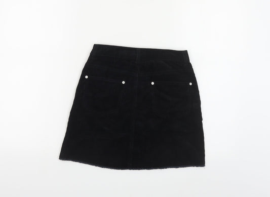 Miss Selfridge Womens Black Cotton Mini Skirt Size 6 Button