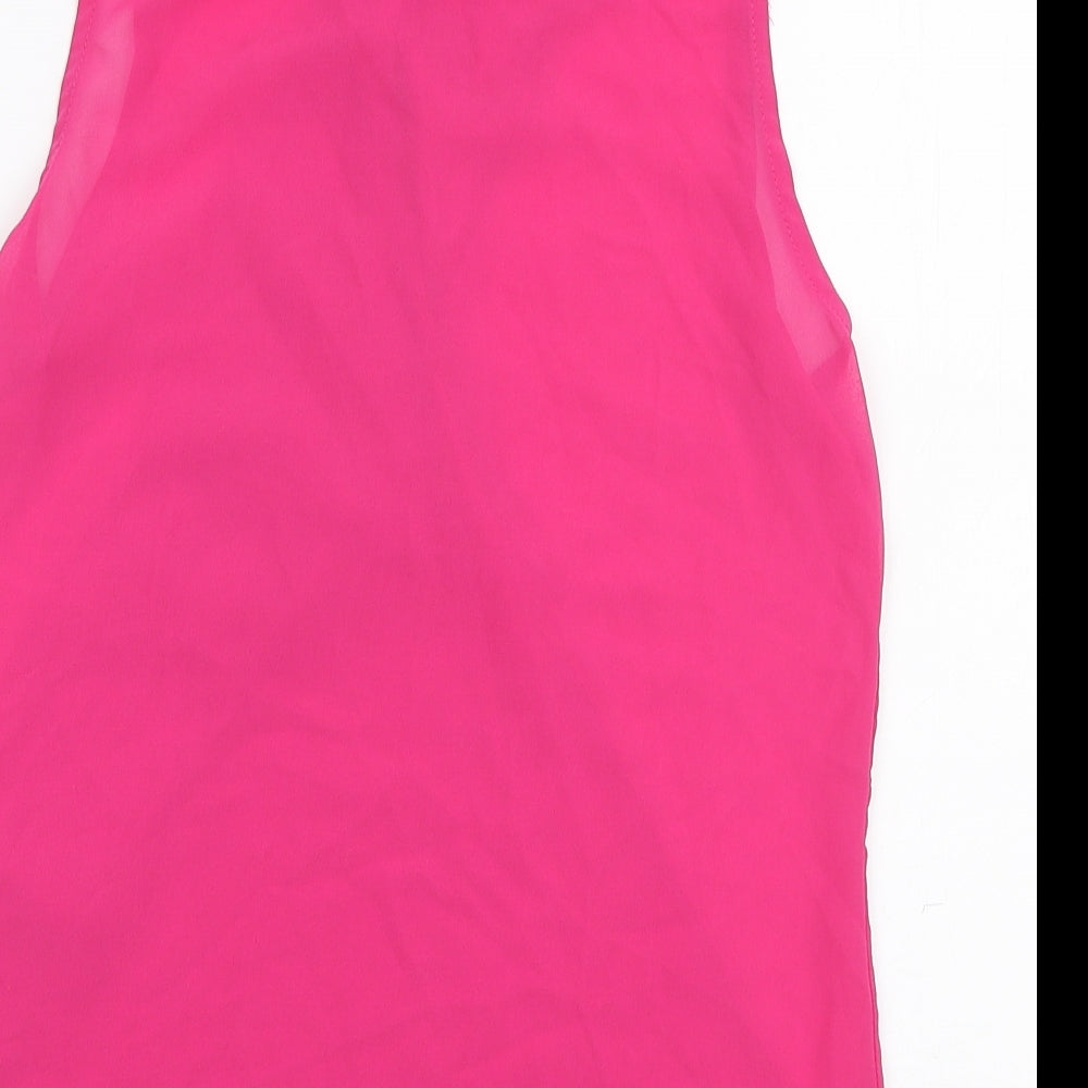 Boohoo Womens Pink Polyester Basic Blouse Size 10 V-Neck