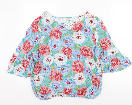 TU Womens Multicoloured Floral Viscose Basic Blouse Size 10 V-Neck - Lace Collar detail