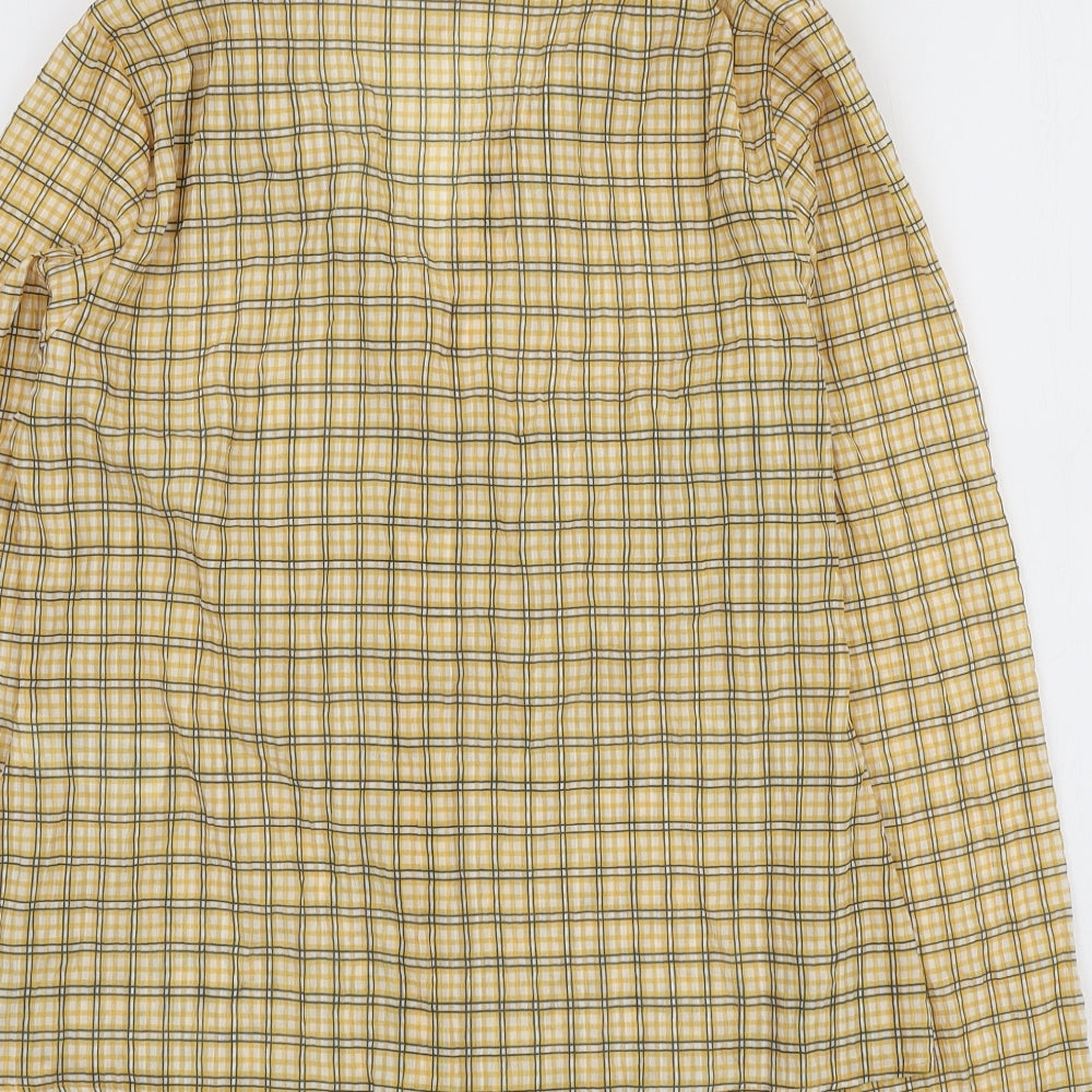 Primark Womens Yellow Plaid Polyester Basic Blouse Size L Collared - Ruched Front