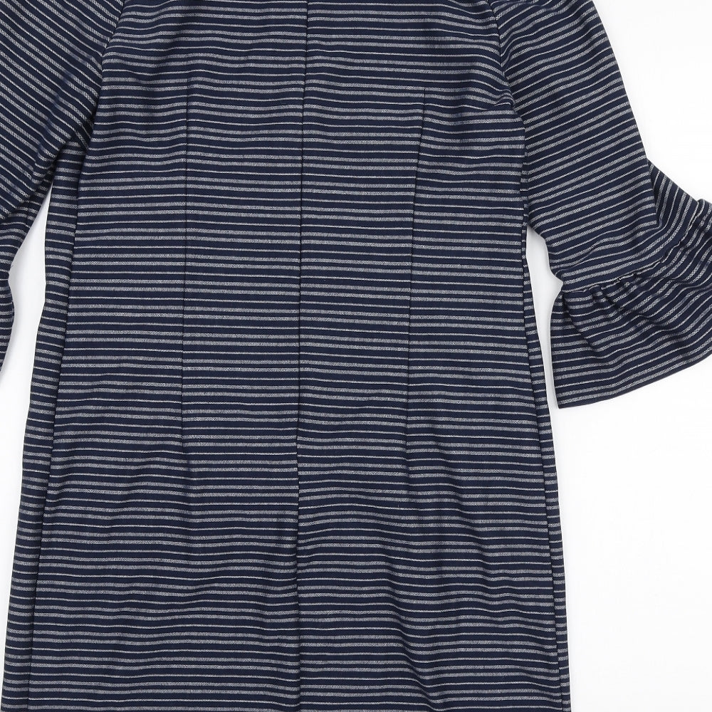 TU Womens Blue Striped Polyester A-Line Size 12 Round Neck Zip