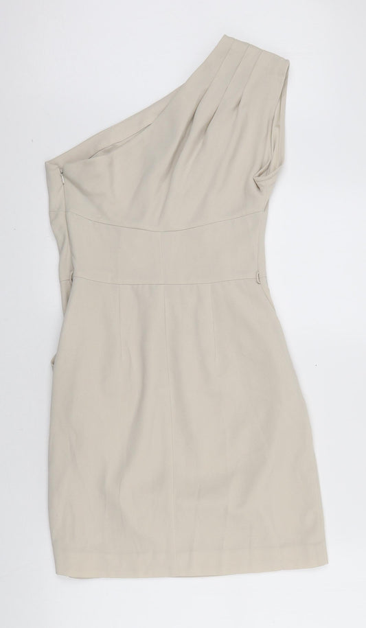 Warehouse Womens Ivory Polyester Bodycon Size 10 One Shoulder Zip
