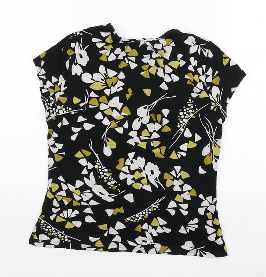 Minuet Womens Black Floral Polyester Basic T-Shirt Size 10 Square Neck