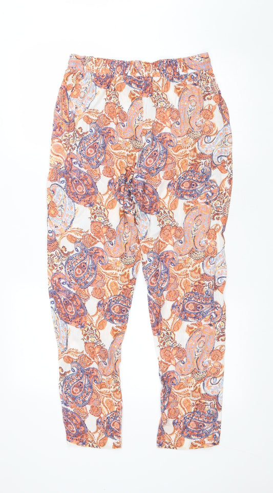 F&F Womens Orange Paisley Viscose Trousers Size 10 L29 in Regular Drawstring