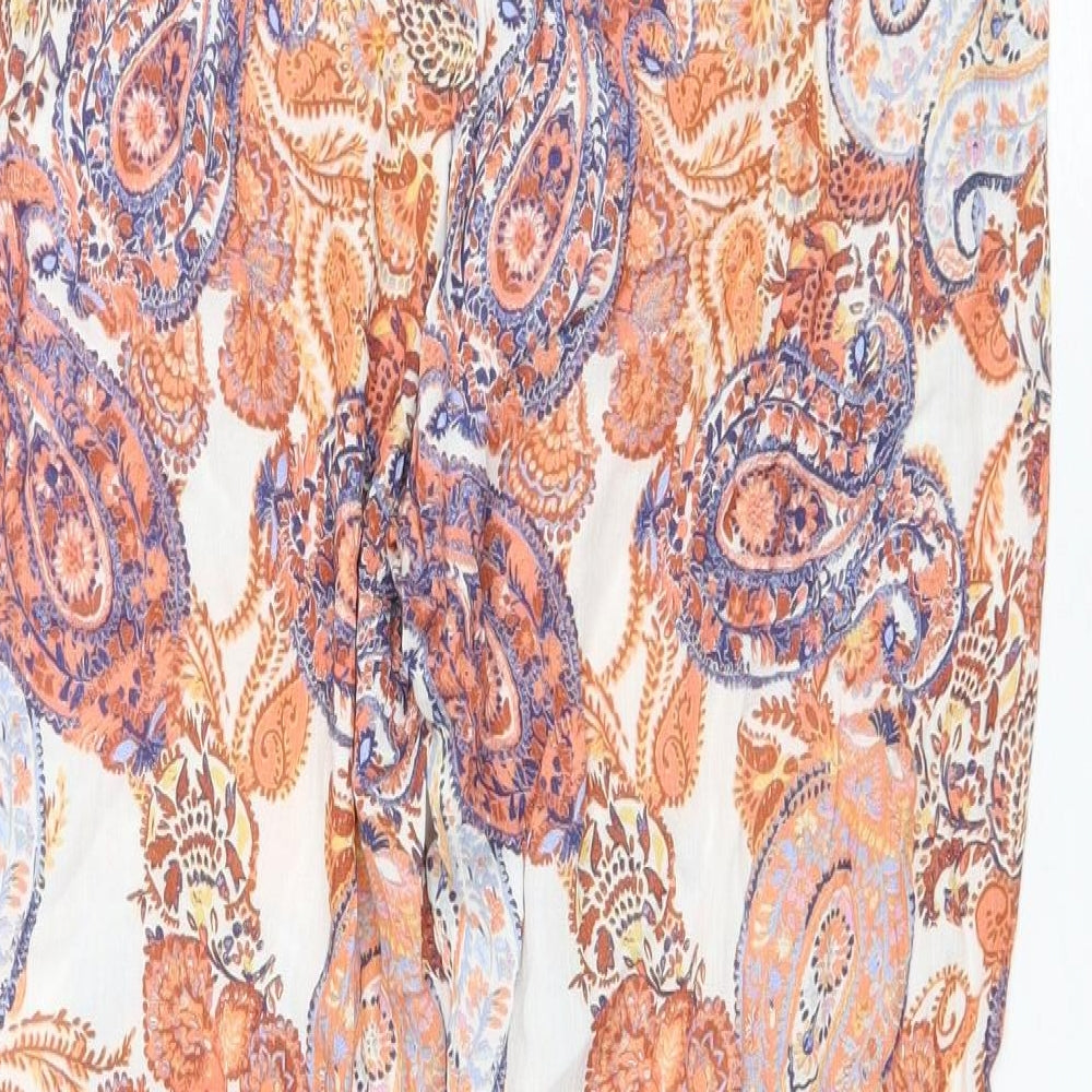 F&F Womens Orange Paisley Viscose Trousers Size 10 L29 in Regular Drawstring