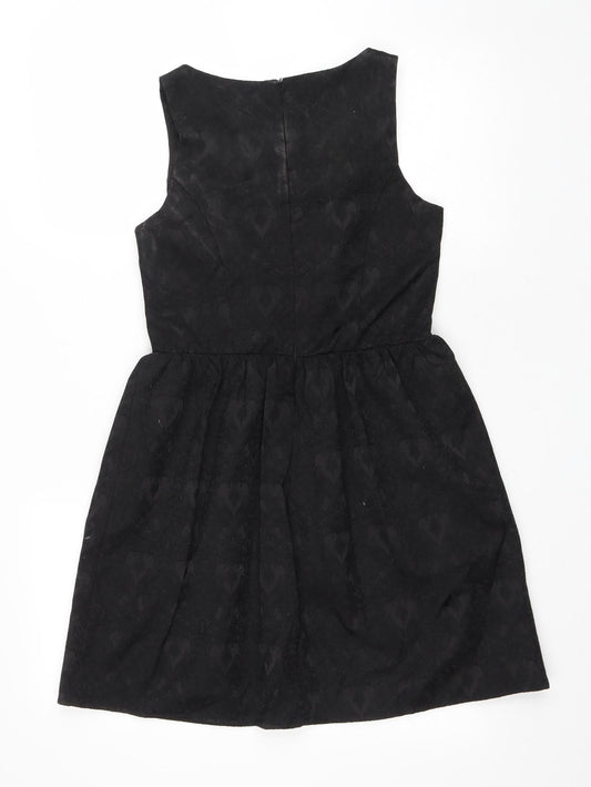 New Look Womens Black Cotton Fit & Flare Size 8 Boat Neck Zip