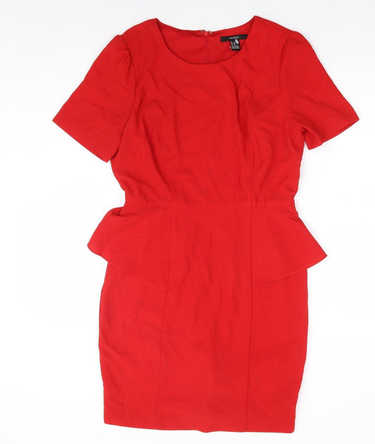 Forever 21 Womens Red Polyester Pencil Dress Size M Round Neck Zip