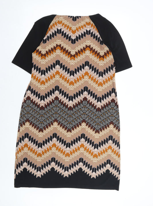 Marks and Spencer Womens Multicoloured Geometric Polyester A-Line Size 14 Boat Neck Pullover