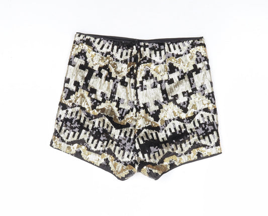 Divided by H&M Womens Gold Geometric Polyester Hot Pants Shorts Size 8 L4 in Regular Zip