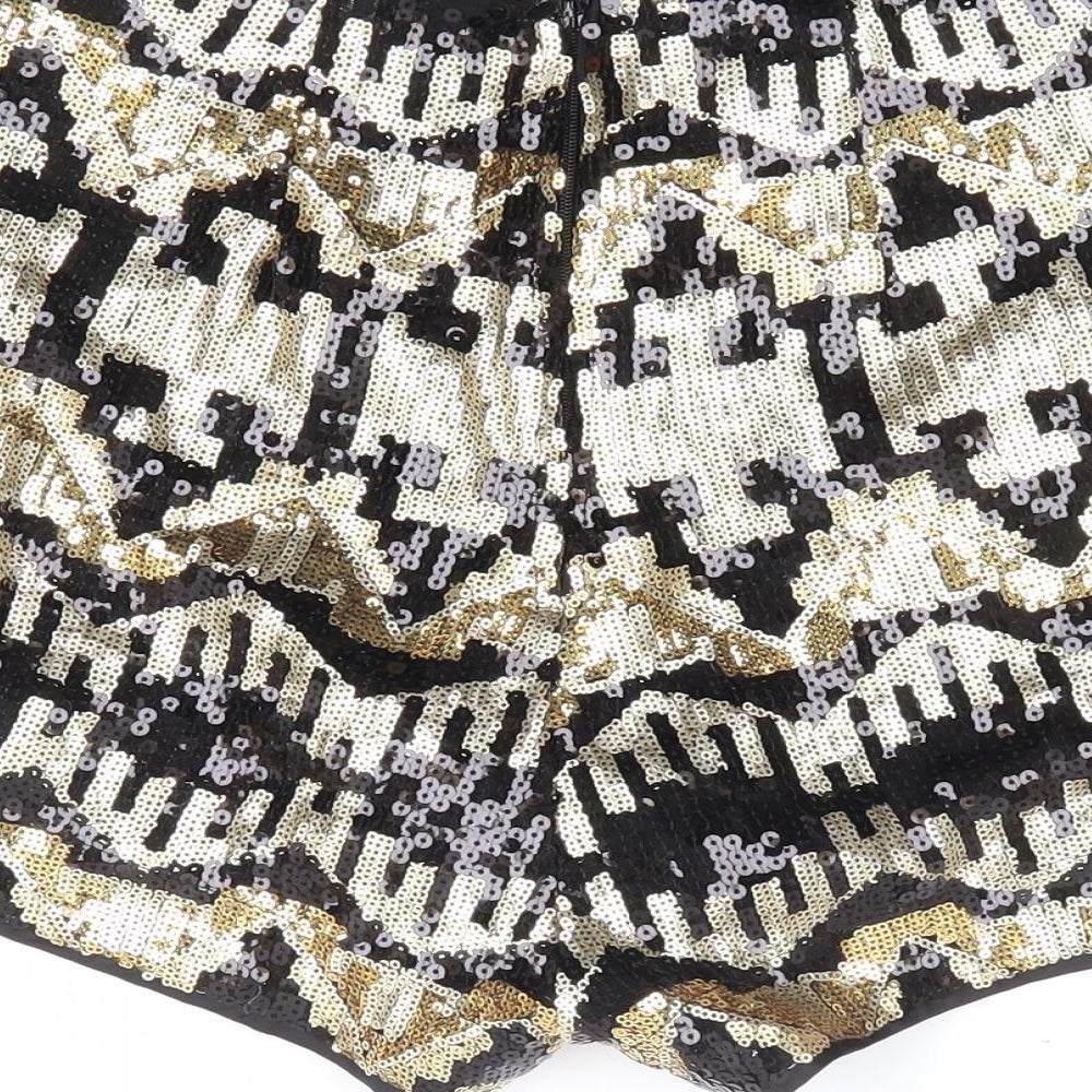 Divided by H&M Womens Gold Geometric Polyester Hot Pants Shorts Size 8 L4 in Regular Zip