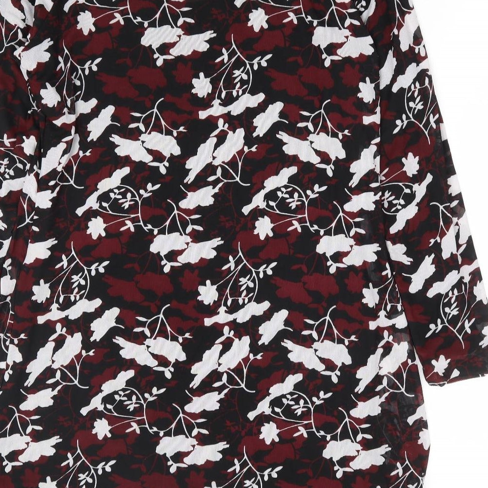 Avon Womens Red Floral Polyester A-Line Size 14 Round Neck Pullover