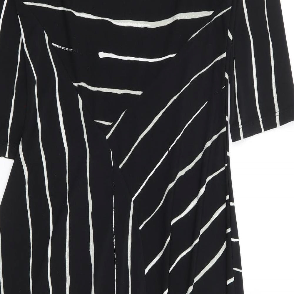 NEXT Womens Black Striped Polyester A-Line Size 6 Round Neck Pullover
