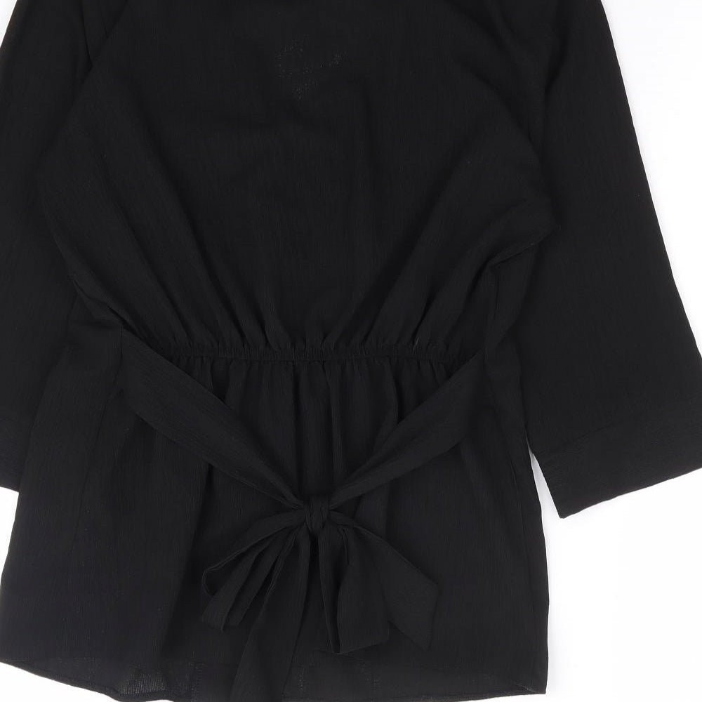 Primark Womens Black Polyester Basic Blouse Size 8 V-Neck