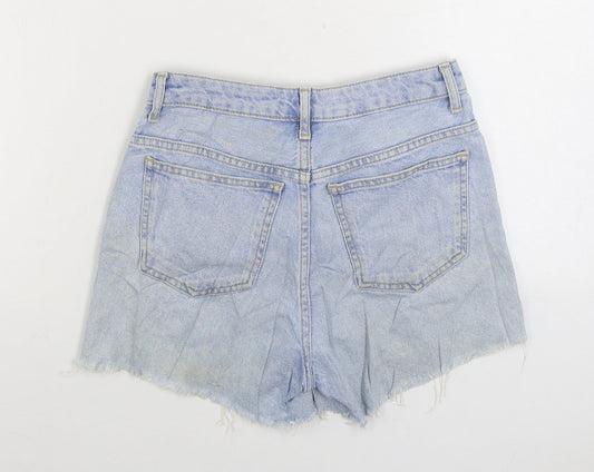 Topshop Womens Blue Cotton Hot Pants Shorts Size 4 Regular Zip