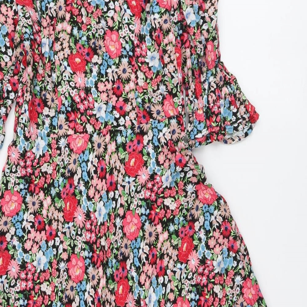 Marks and Spencer Womens Multicoloured Floral Viscose A-Line Size 6 V-Neck Pullover