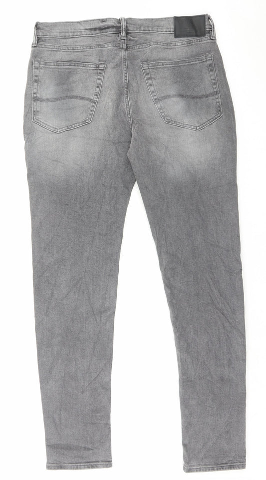 Marks and Spencer Mens Grey Cotton Skinny Jeans Size 34 in L31 in Regular Button