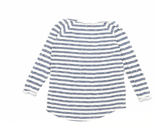 TU Womens Blue Striped Polyester Basic T-Shirt Size 8 Crew Neck