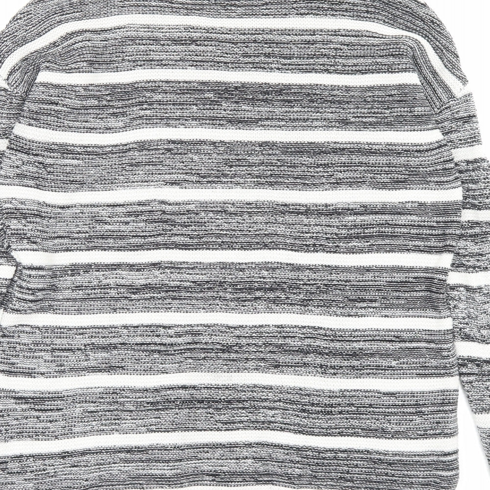 Cotton On Womens Black Crew Neck Striped Cotton Pullover Jumper Size XS