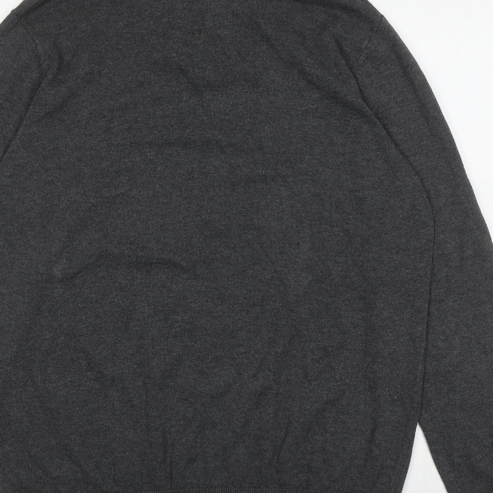 George Mens Grey Collared Cotton Henley Jumper Size L