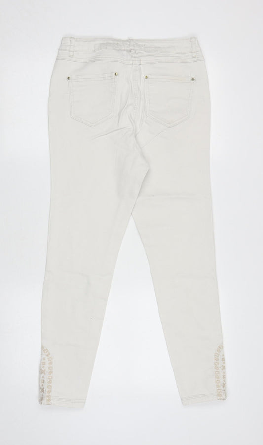 George Womens Ivory Cotton Skinny Jeans Size 12 L26.5 in Regular Zip