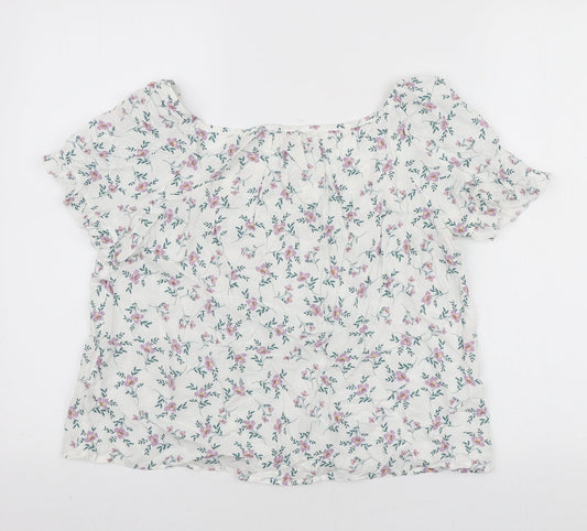 Apricot Womens White Floral Viscose Basic Blouse Size 10 Boat Neck