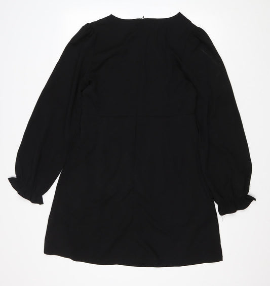 SheIn Womens Black Polyester A-Line Size L V-Neck Zip