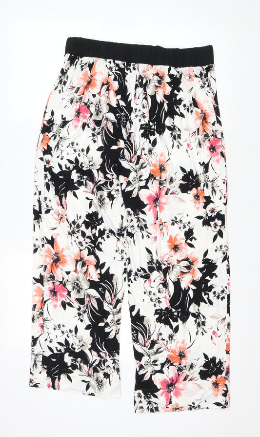 Matalan Womens White Floral Viscose Capri Trousers Size M L38 in Regular Drawstring