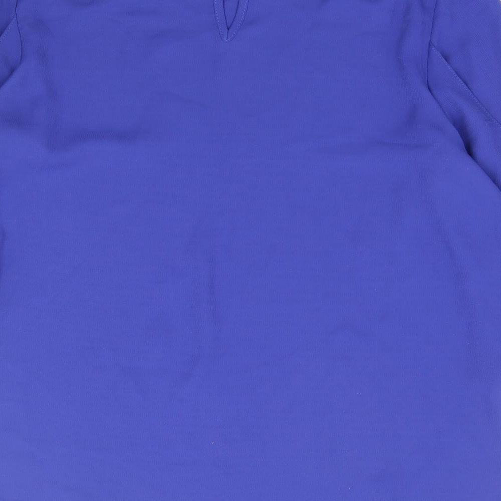 Papaya Womens Blue Polyester Basic Blouse Size 8 Round Neck - Tie Sleeve Detail