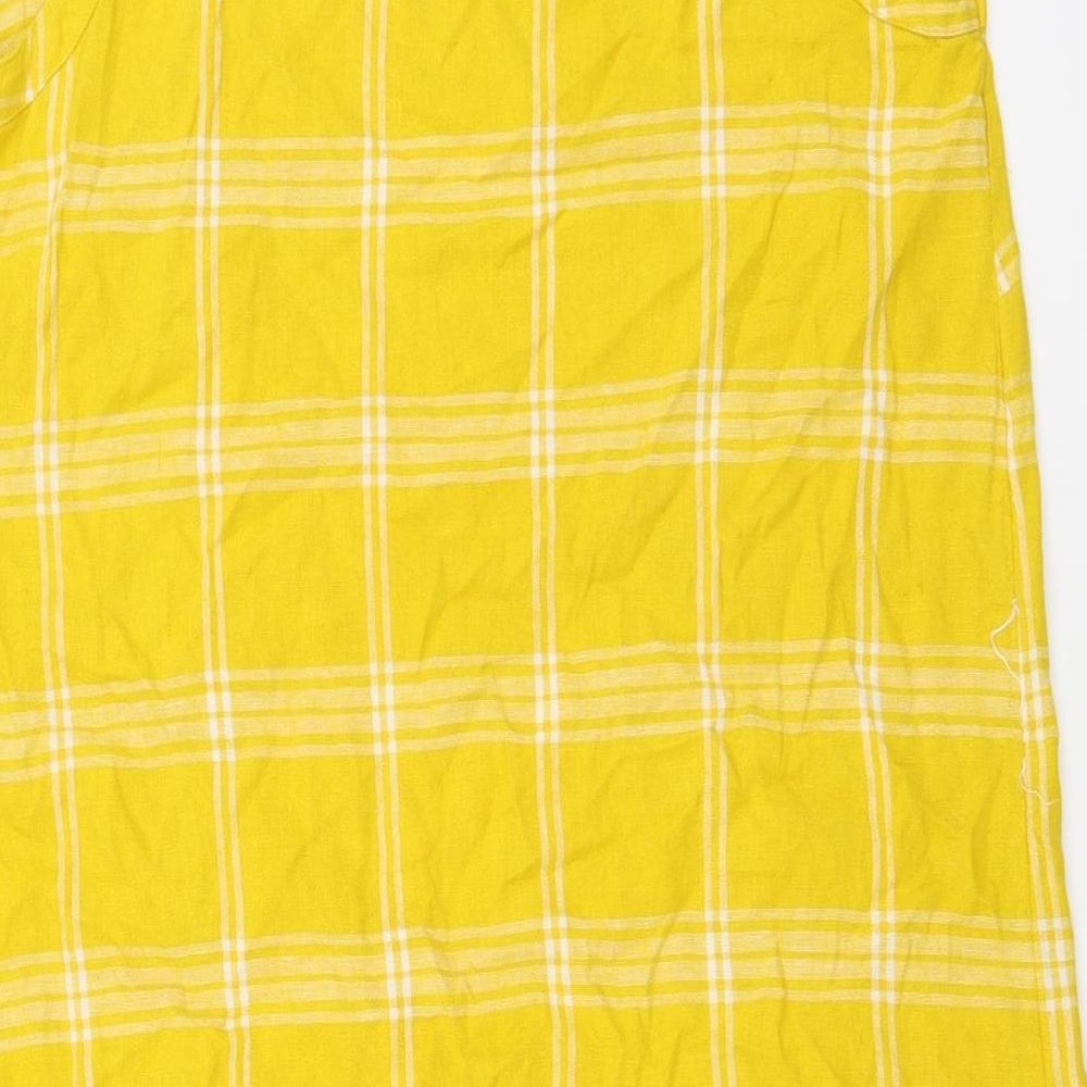 Marks and Spencer Womens Yellow Plaid Linen A-Line Size 10 Round Neck Pullover