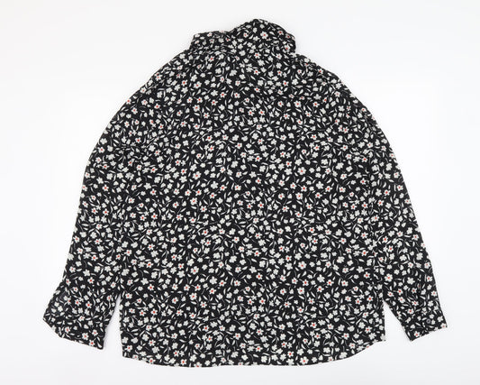 Primark Womens Black Floral Polyester Basic Button-Up Size 16 Collared