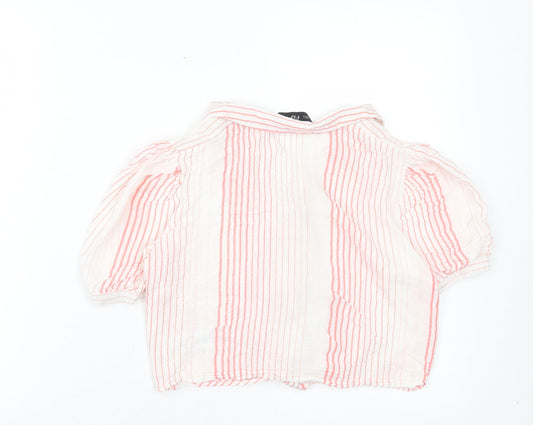 F&F Womens Orange Striped Polyester Cropped Button-Up Size 6 Collared - Tie At Front