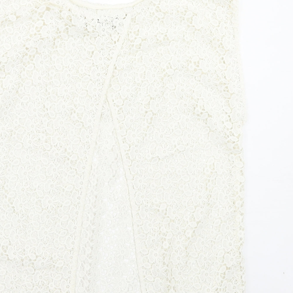 Papaya Womens White Floral Polyester Basic Tank Size 12 Crew Neck