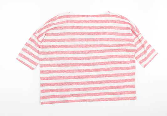 George Womens White V-Neck Striped Polyester Pullover Jumper Size 14