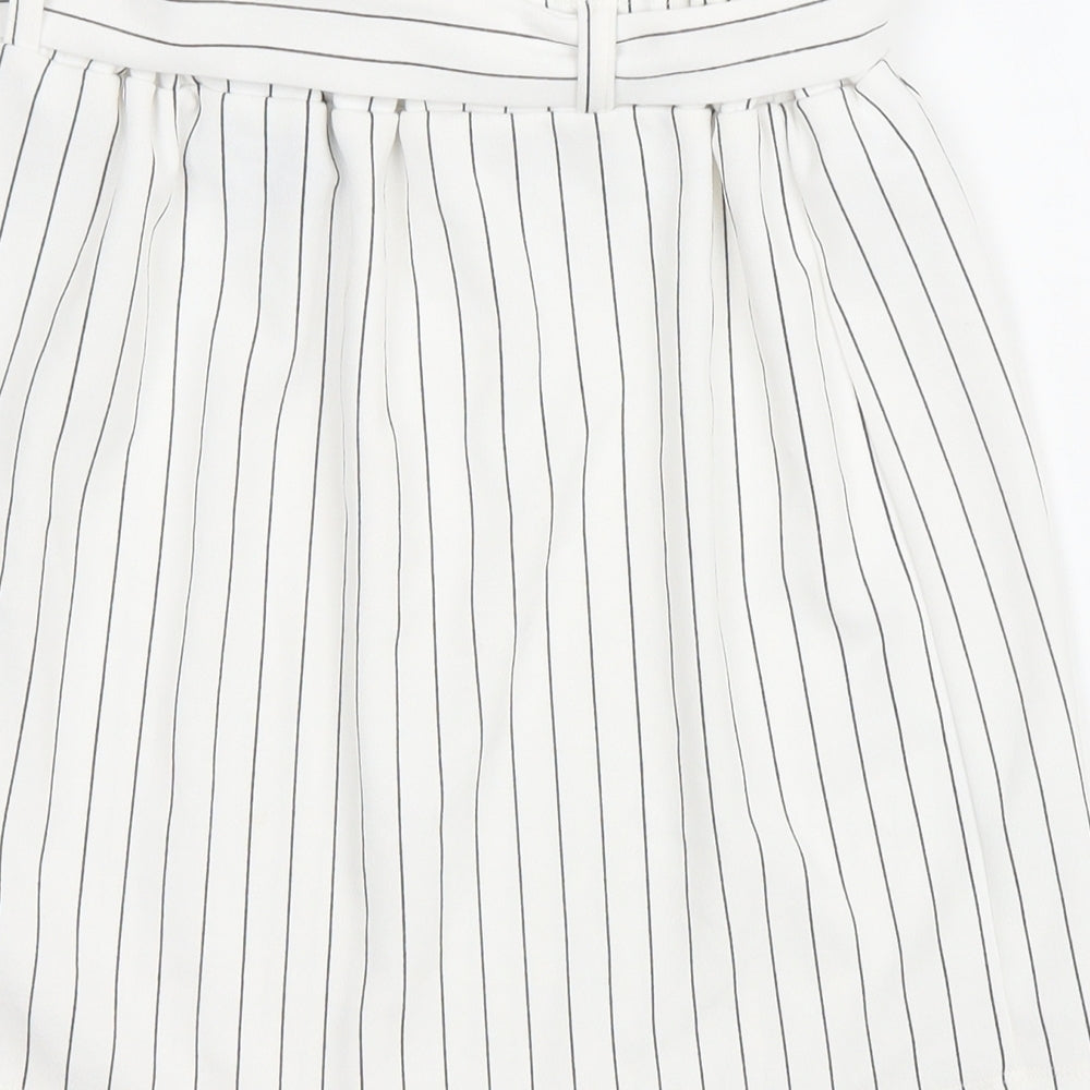 New Look Womens White Striped Polyester A-Line Skirt Size 6 Drawstring - Belted
